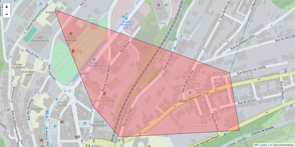 Carte de la zone du code postal  et des codes postaux voisins en France