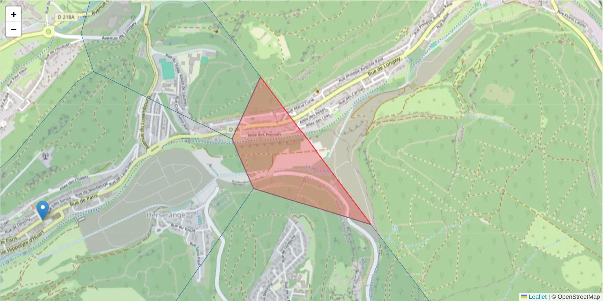 Carte de la zone du code postal  et des codes postaux voisins en France