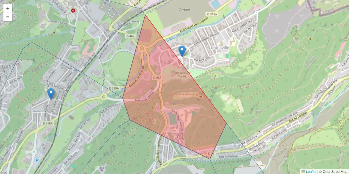 Carte de la zone du code postal  et des codes postaux voisins en France