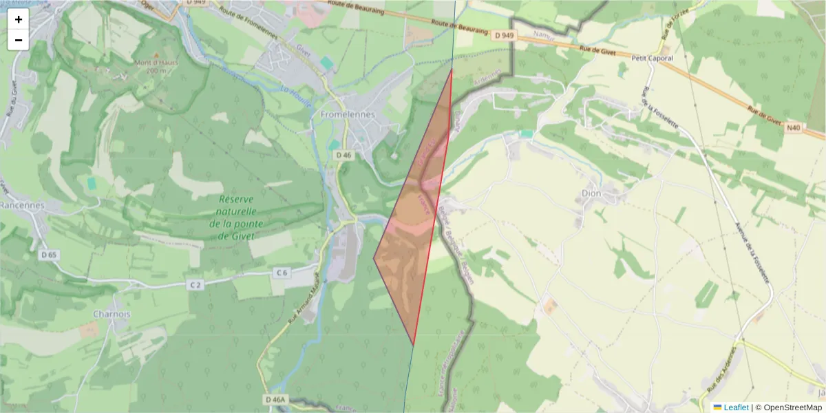 Carte de la zone du code postal  et des codes postaux voisins en France