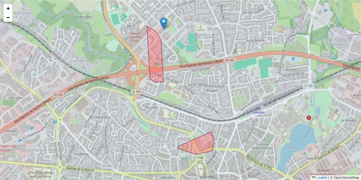 Carte de la zone du code postal  et des codes postaux voisins en France