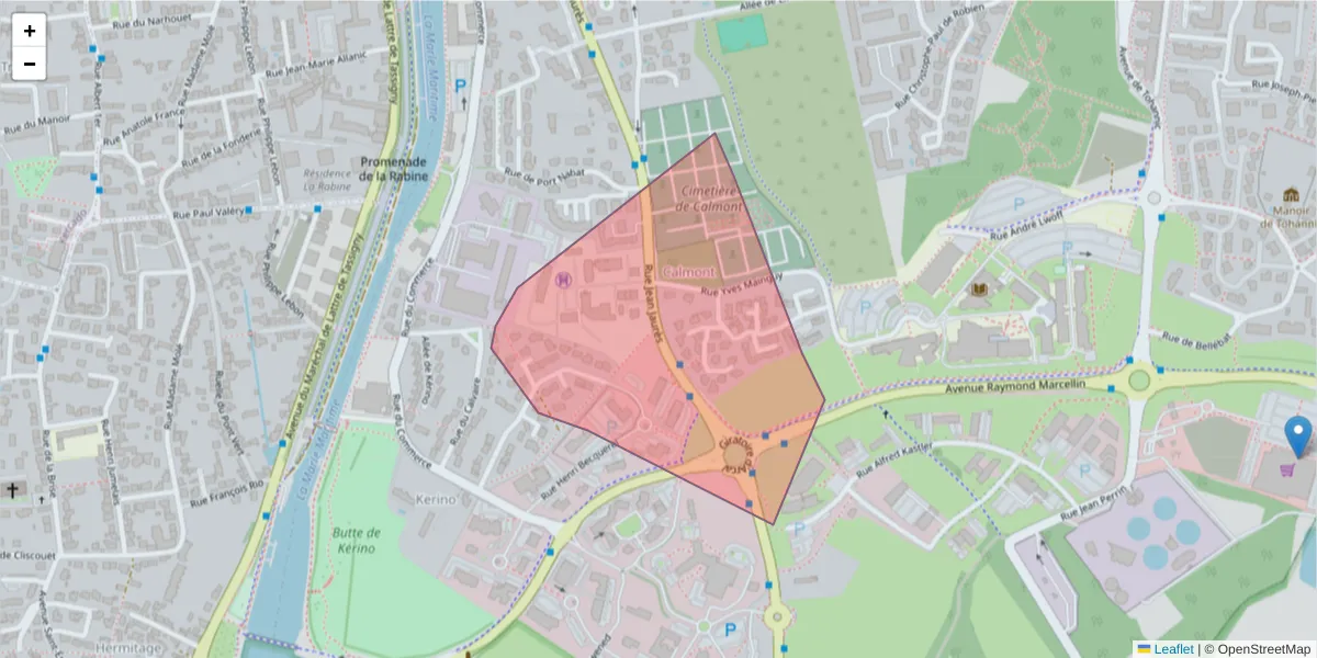 Carte de la zone du code postal  et des codes postaux voisins en France