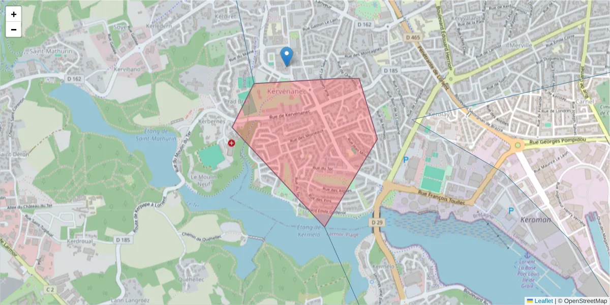 Carte de la zone du code postal  et des codes postaux voisins en France