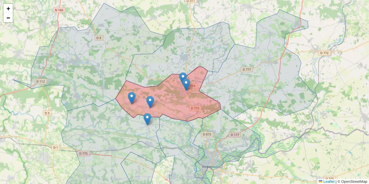 Carte de la zone du code postal  et des codes postaux voisins en France