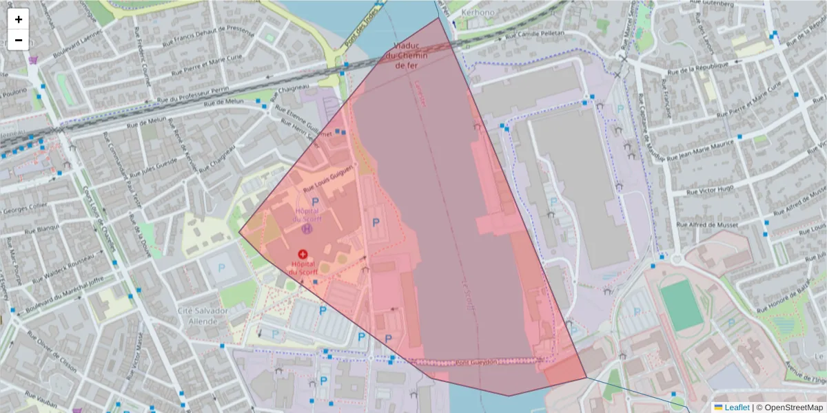 Carte de la zone du code postal  et des codes postaux voisins en France