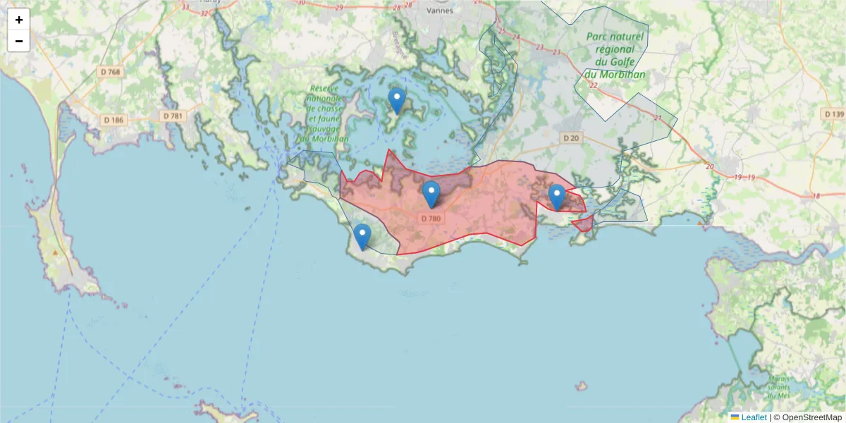 Carte de la zone du code postal  et des codes postaux voisins en France