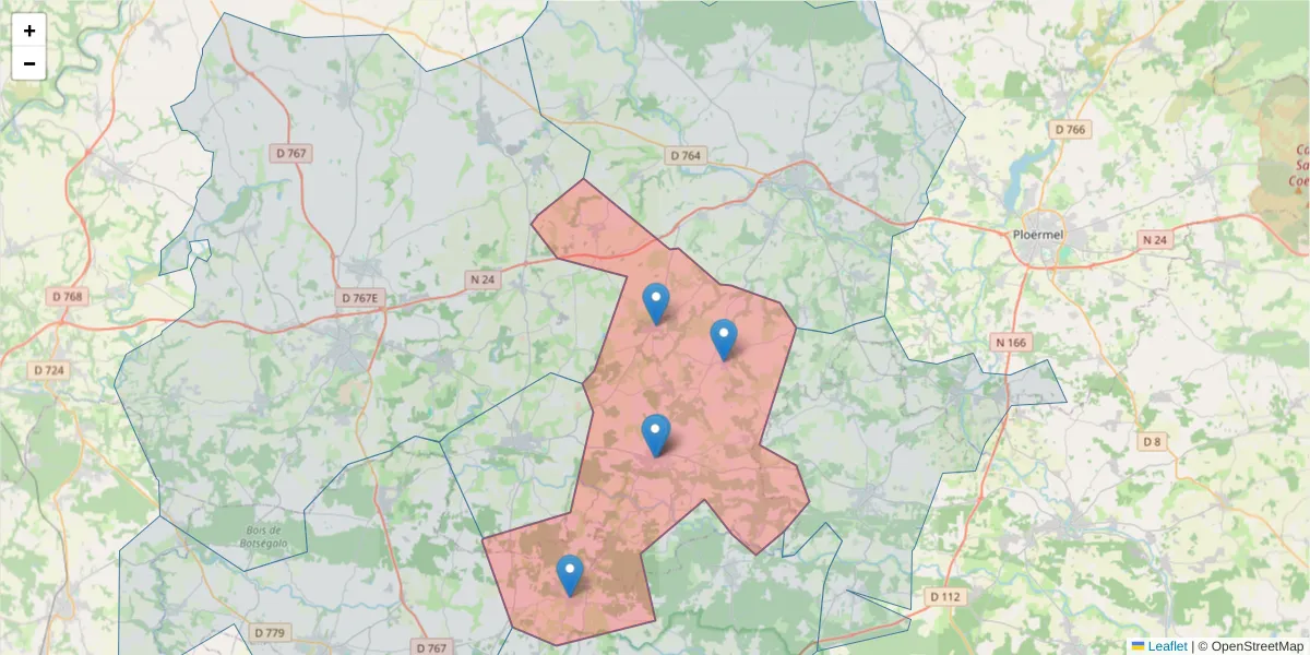 Carte de la zone du code postal  et des codes postaux voisins en France