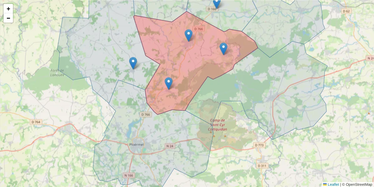 Carte de la zone du code postal  et des codes postaux voisins en France