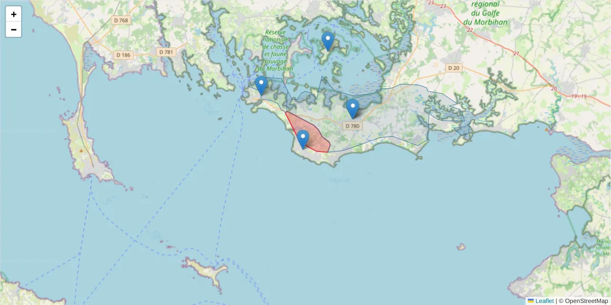 Carte de la zone du code postal  et des codes postaux voisins en France