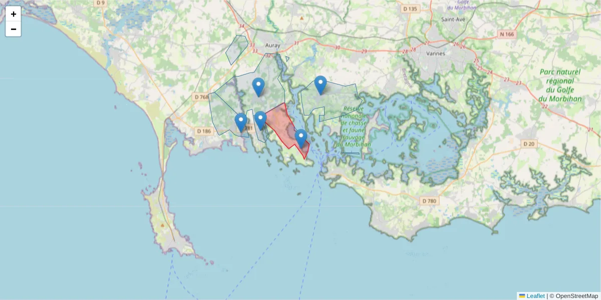 Carte de la zone du code postal  et des codes postaux voisins en France