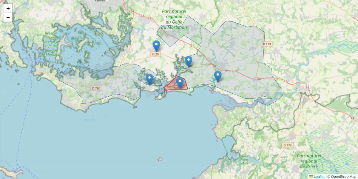 Carte de la zone du code postal  et des codes postaux voisins en France
