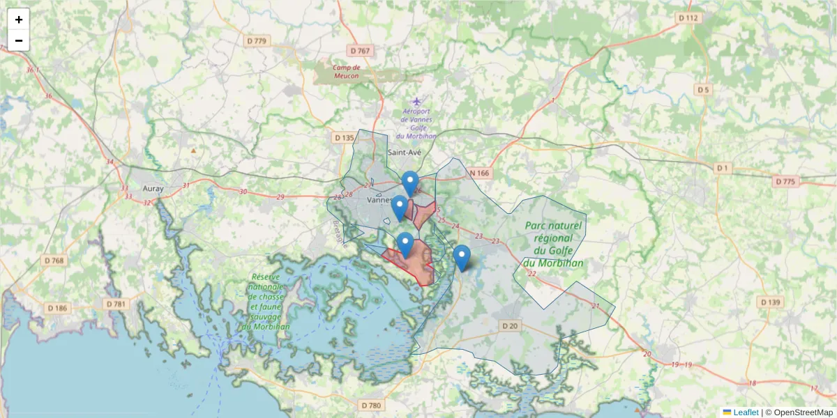 Carte de la zone du code postal  et des codes postaux voisins en France