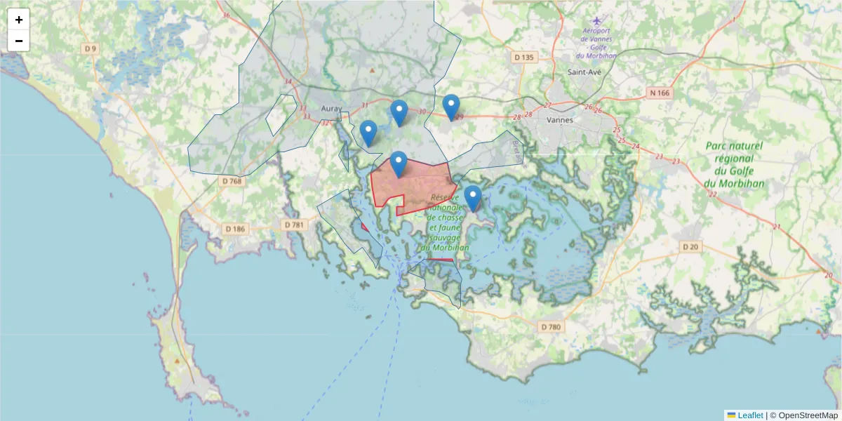 Carte de la zone du code postal  et des codes postaux voisins en France