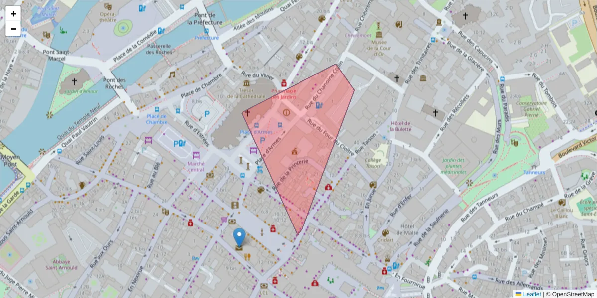 Carte de la zone du code postal  et des codes postaux voisins en France