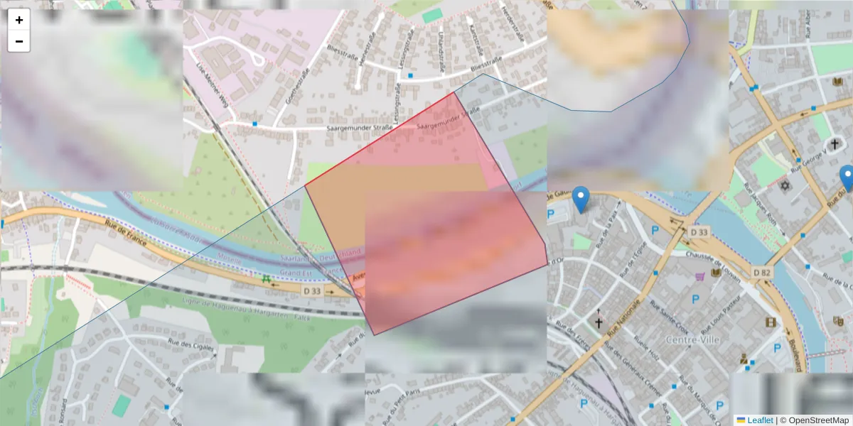 Carte de la zone du code postal  et des codes postaux voisins en France