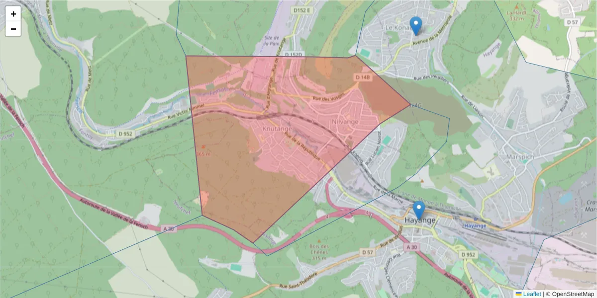 Carte de la zone du code postal  et des codes postaux voisins en France