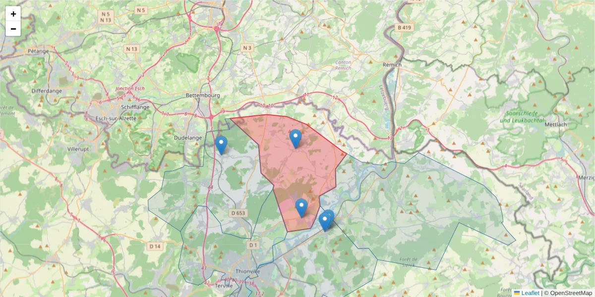 Carte de la zone du code postal  et des codes postaux voisins en France