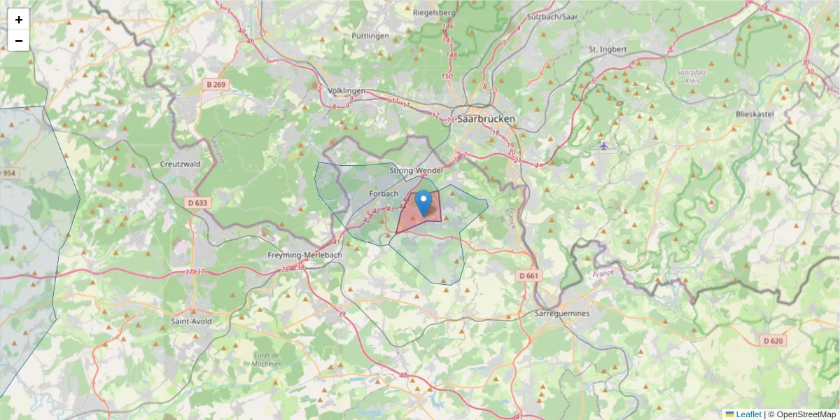 Carte de la zone du code postal  et des codes postaux voisins en France