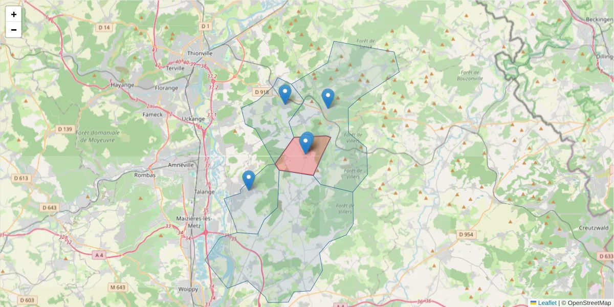 Carte de la zone du code postal  et des codes postaux voisins en France
