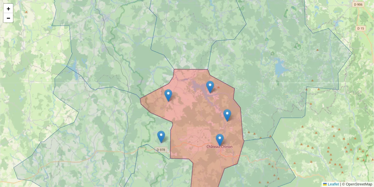 Carte de la zone du code postal  et des codes postaux voisins en France