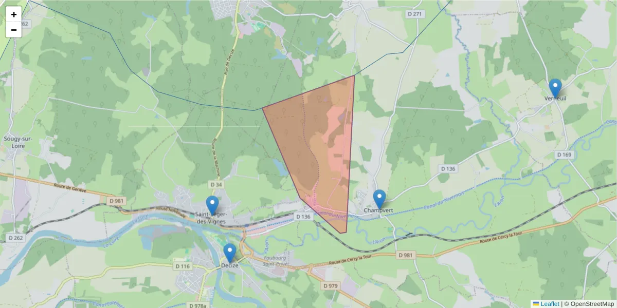 Carte de la zone du code postal  et des codes postaux voisins en France