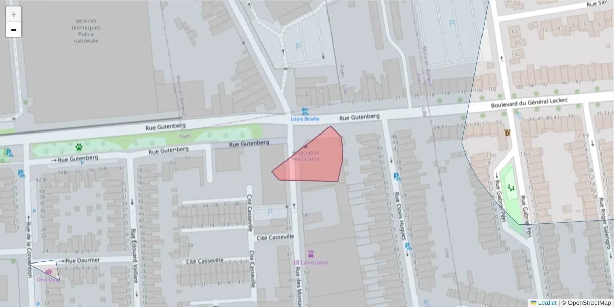 Carte de la zone du code postal  et des codes postaux voisins en France