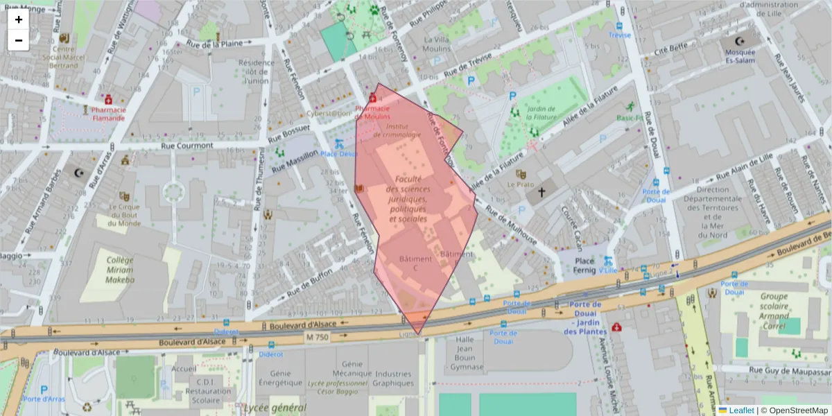 Carte de la zone du code postal  et des codes postaux voisins en France
