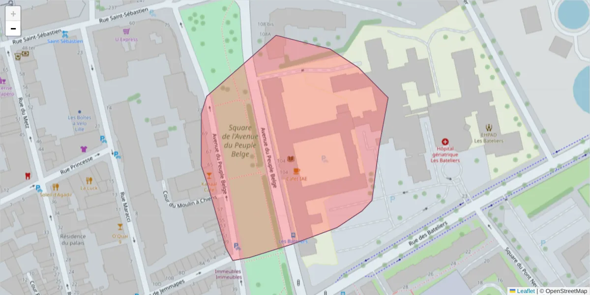 Carte de la zone du code postal  et des codes postaux voisins en France