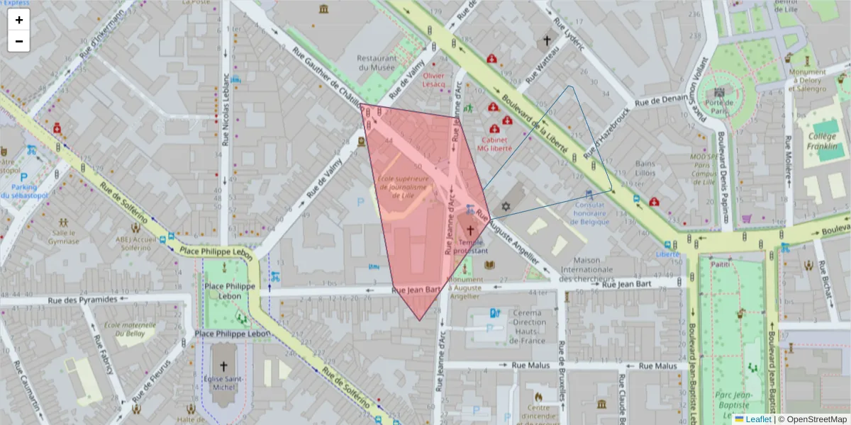 Carte de la zone du code postal  et des codes postaux voisins en France