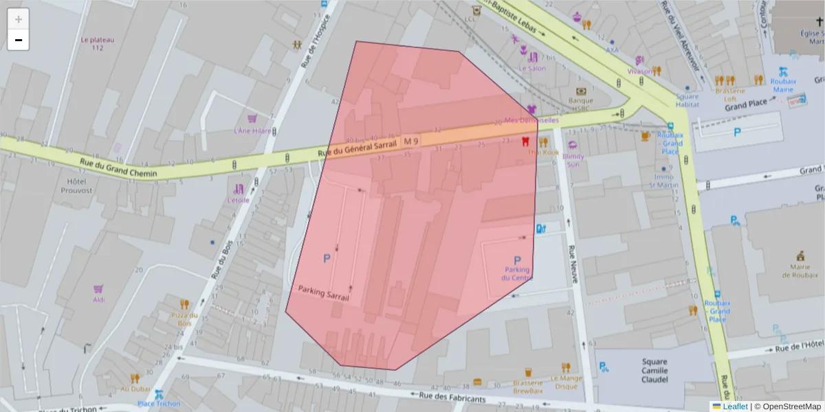 Carte de la zone du code postal  et des codes postaux voisins en France