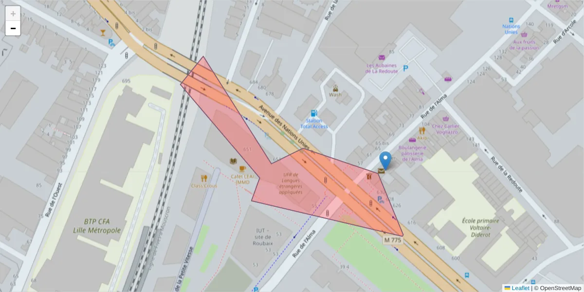 Carte de la zone du code postal  et des codes postaux voisins en France