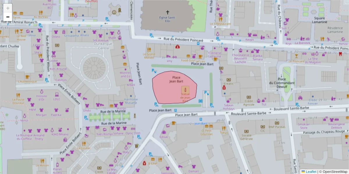 Carte de la zone du code postal  et des codes postaux voisins en France