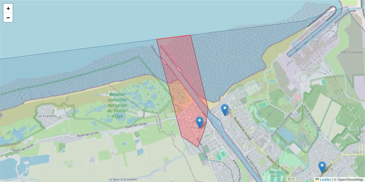 Carte de la zone du code postal  et des codes postaux voisins en France