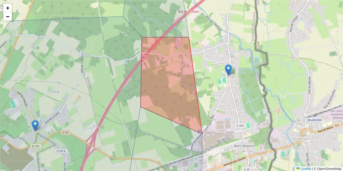 Carte de la zone du code postal  et des codes postaux voisins en France