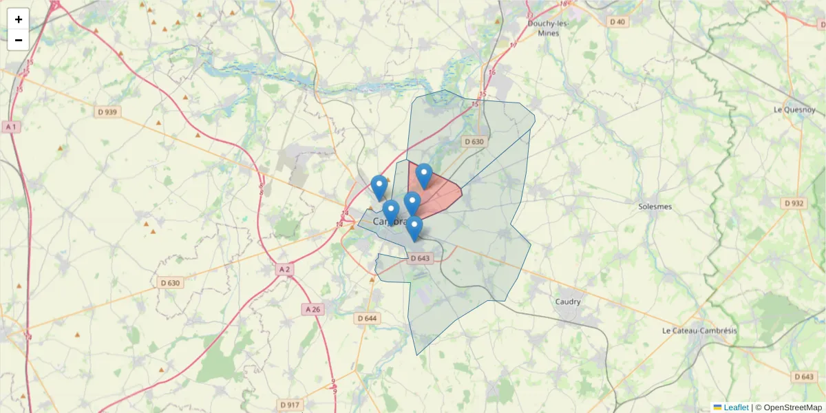 Carte de la zone du code postal  et des codes postaux voisins en France