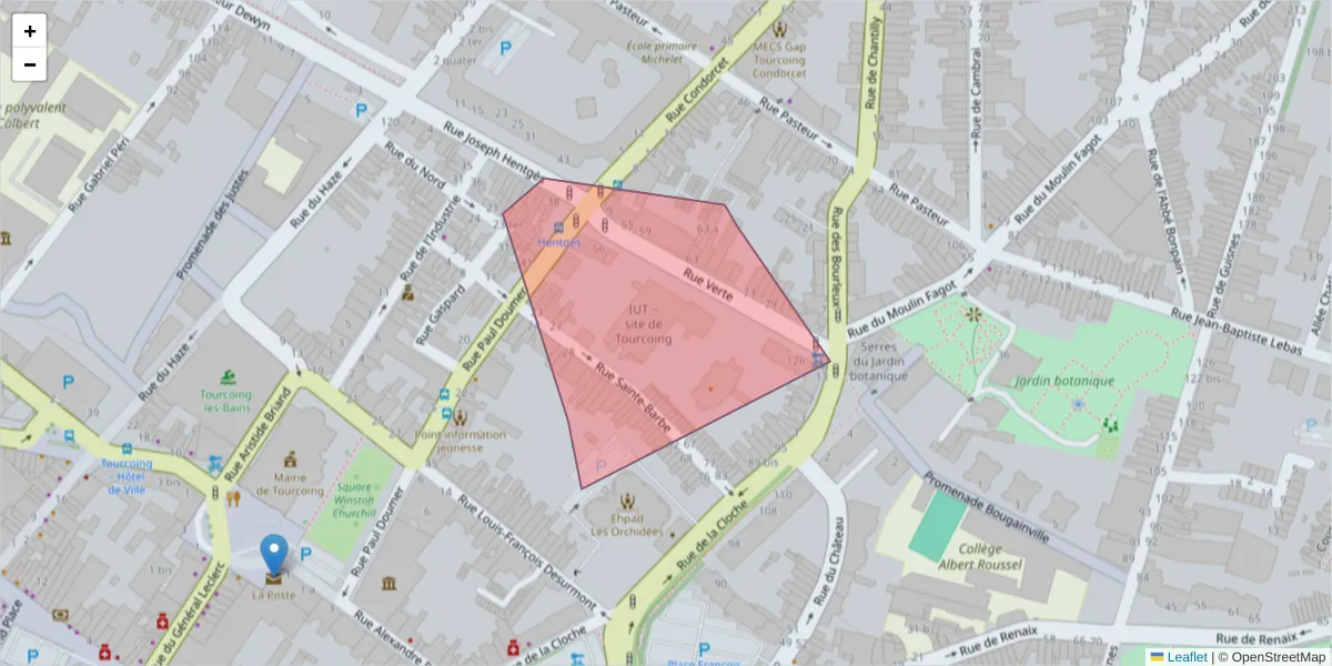 Carte de la zone du code postal  et des codes postaux voisins en France