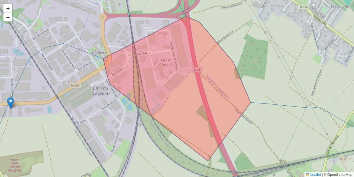 Carte de la zone du code postal  et des codes postaux voisins en France