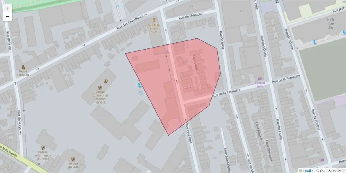 Carte de la zone du code postal  et des codes postaux voisins en France