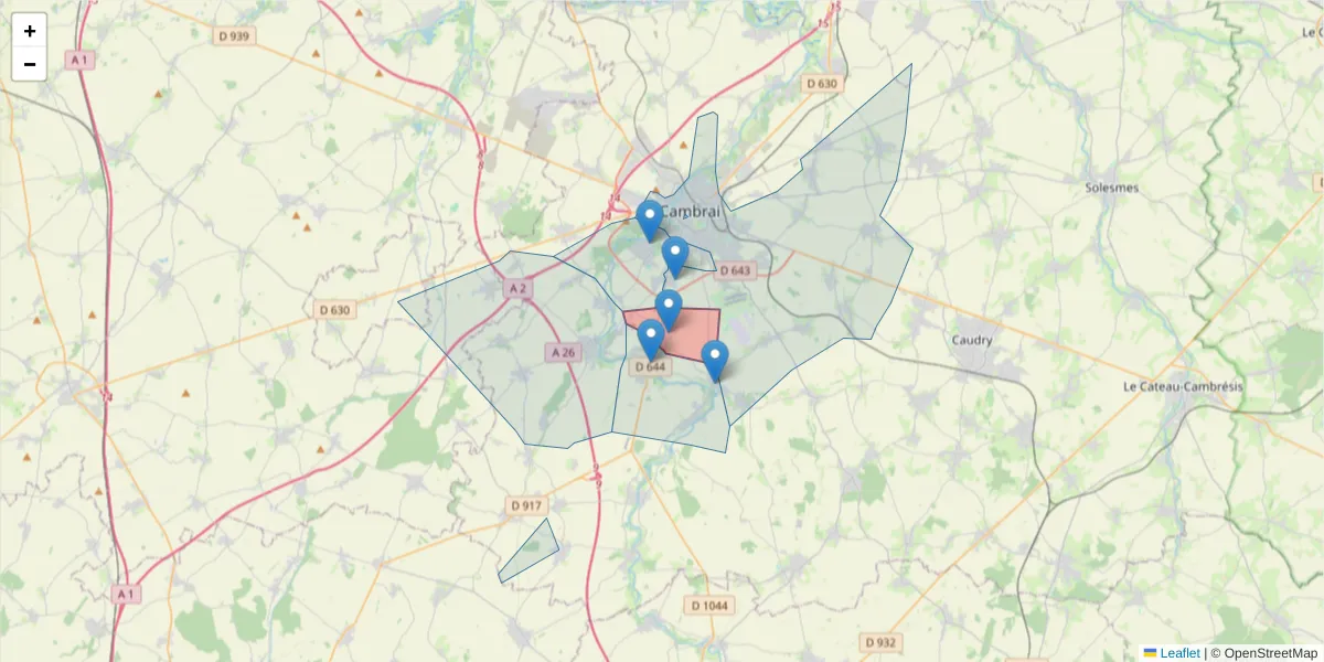 Carte de la zone du code postal  et des codes postaux voisins en France