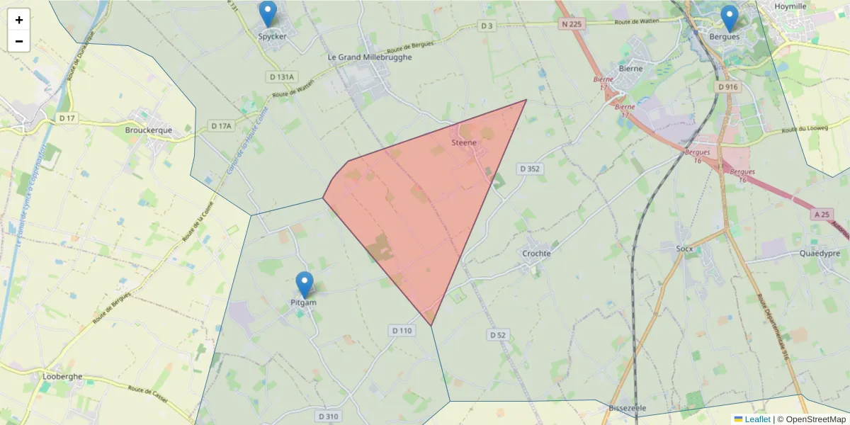 Carte de la zone du code postal  et des codes postaux voisins en France