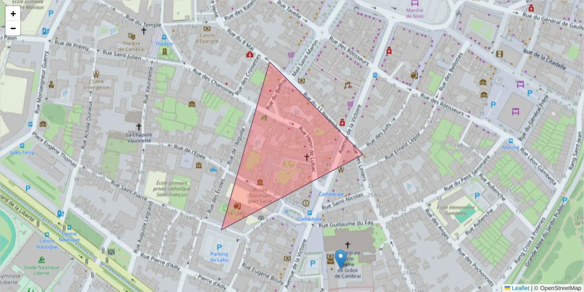 Carte de la zone du code postal  et des codes postaux voisins en France