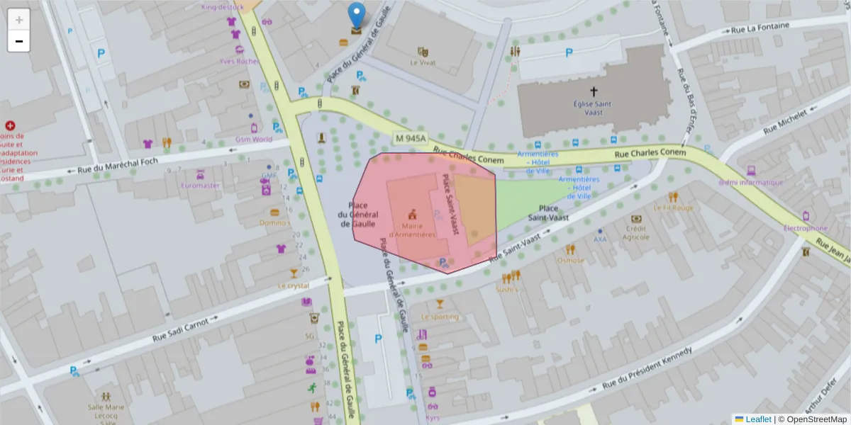 Carte de la zone du code postal  et des codes postaux voisins en France