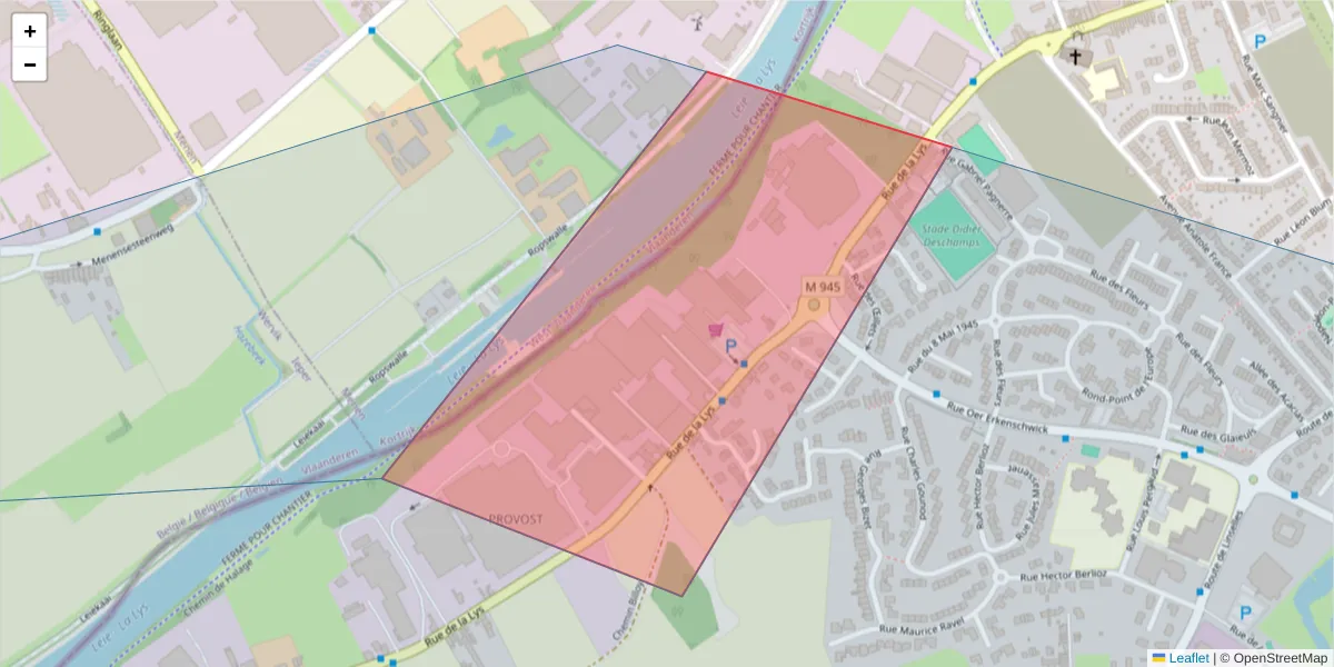Carte de la zone du code postal  et des codes postaux voisins en France