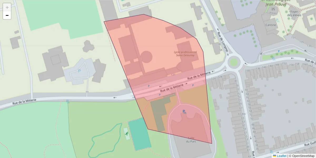 Carte de la zone du code postal  et des codes postaux voisins en France