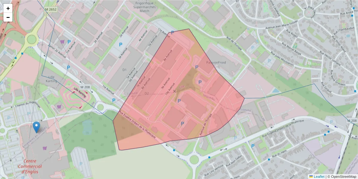 Carte de la zone du code postal  et des codes postaux voisins en France