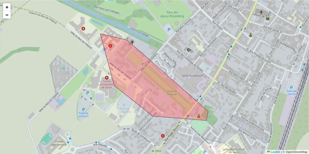 Carte de la zone du code postal  et des codes postaux voisins en France
