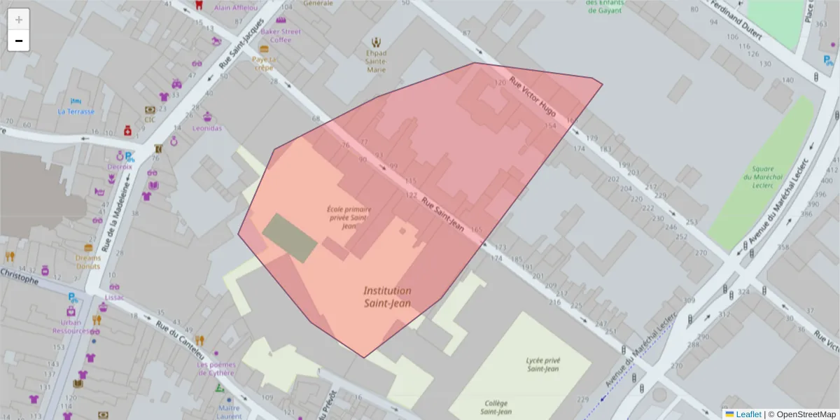Carte de la zone du code postal  et des codes postaux voisins en France