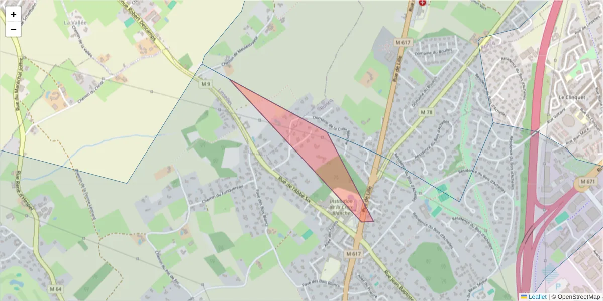 Carte de la zone du code postal  et des codes postaux voisins en France