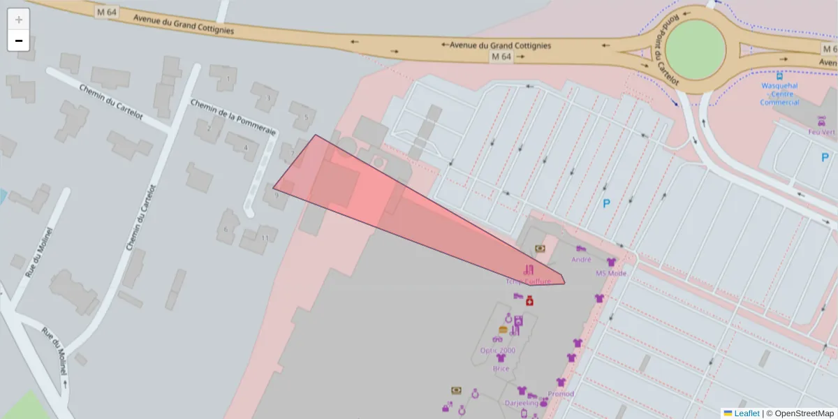 Carte de la zone du code postal  et des codes postaux voisins en France