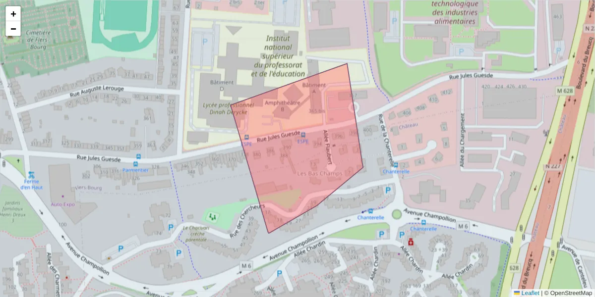Carte de la zone du code postal  et des codes postaux voisins en France